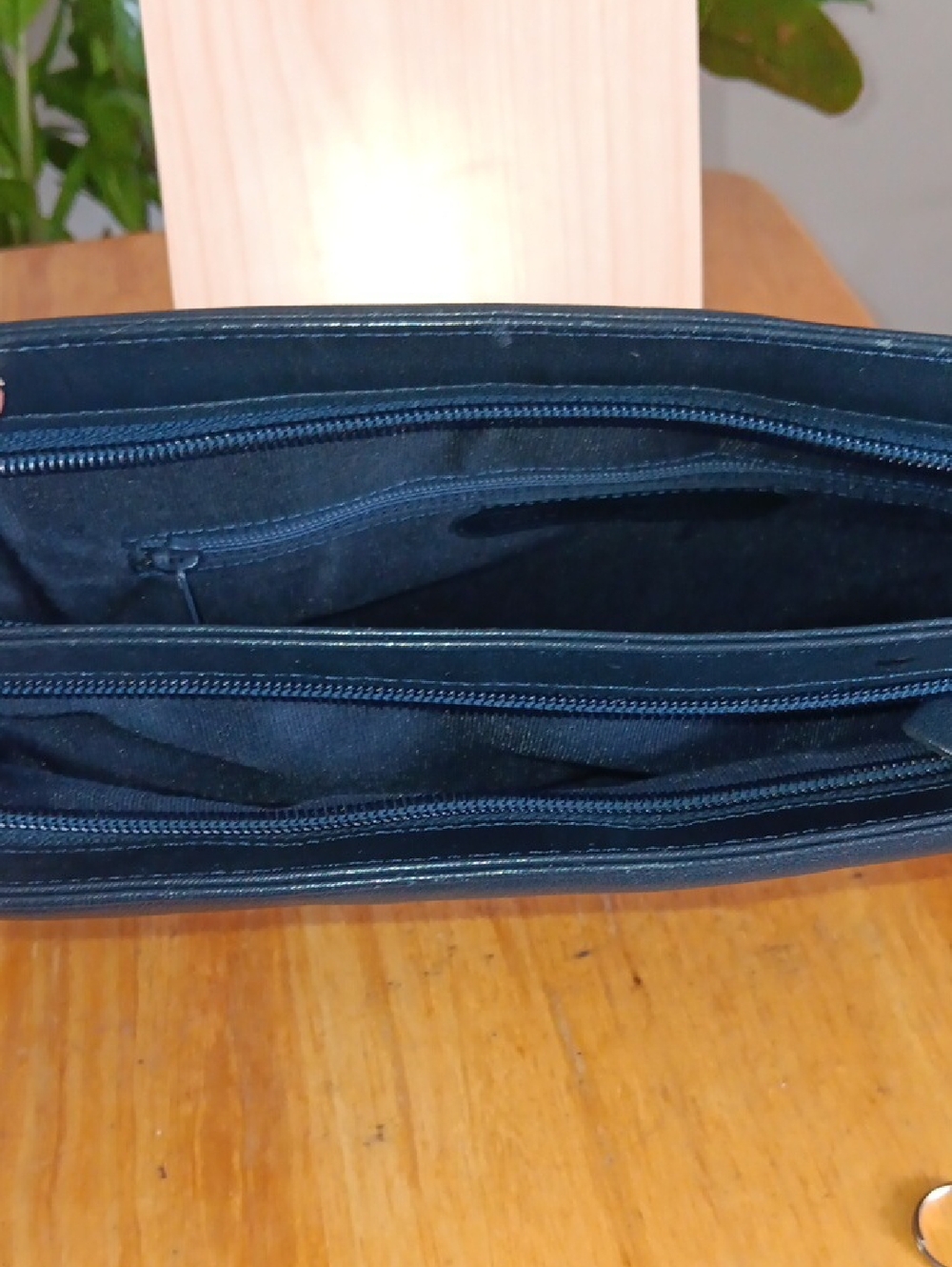 FS Original Leather Envelope Clutch with Gold Medallion Navy - Picture 3 of 5